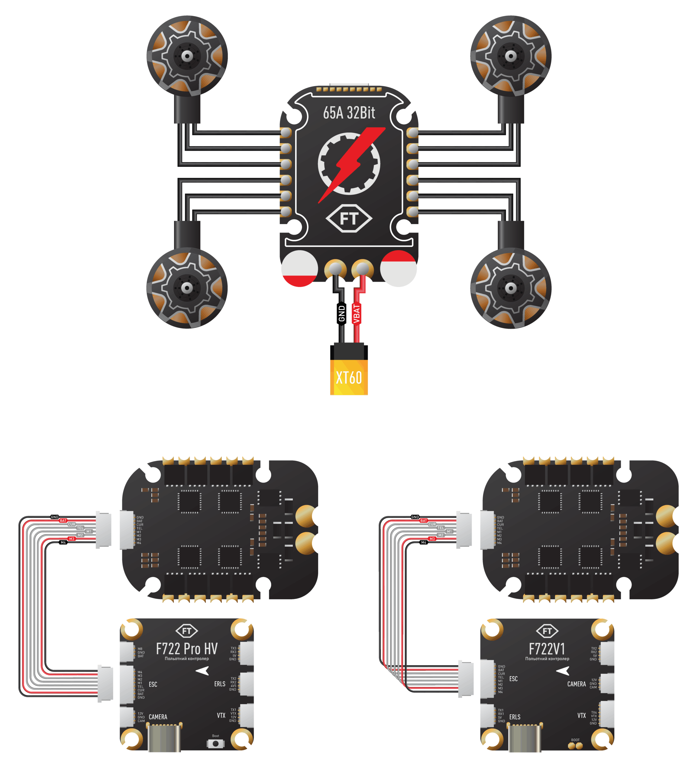 Регулятор швидкості FT ESC 65A 4в1 3&ndash;6S (32-bit) - схема підключення та технічні характеристики - #1