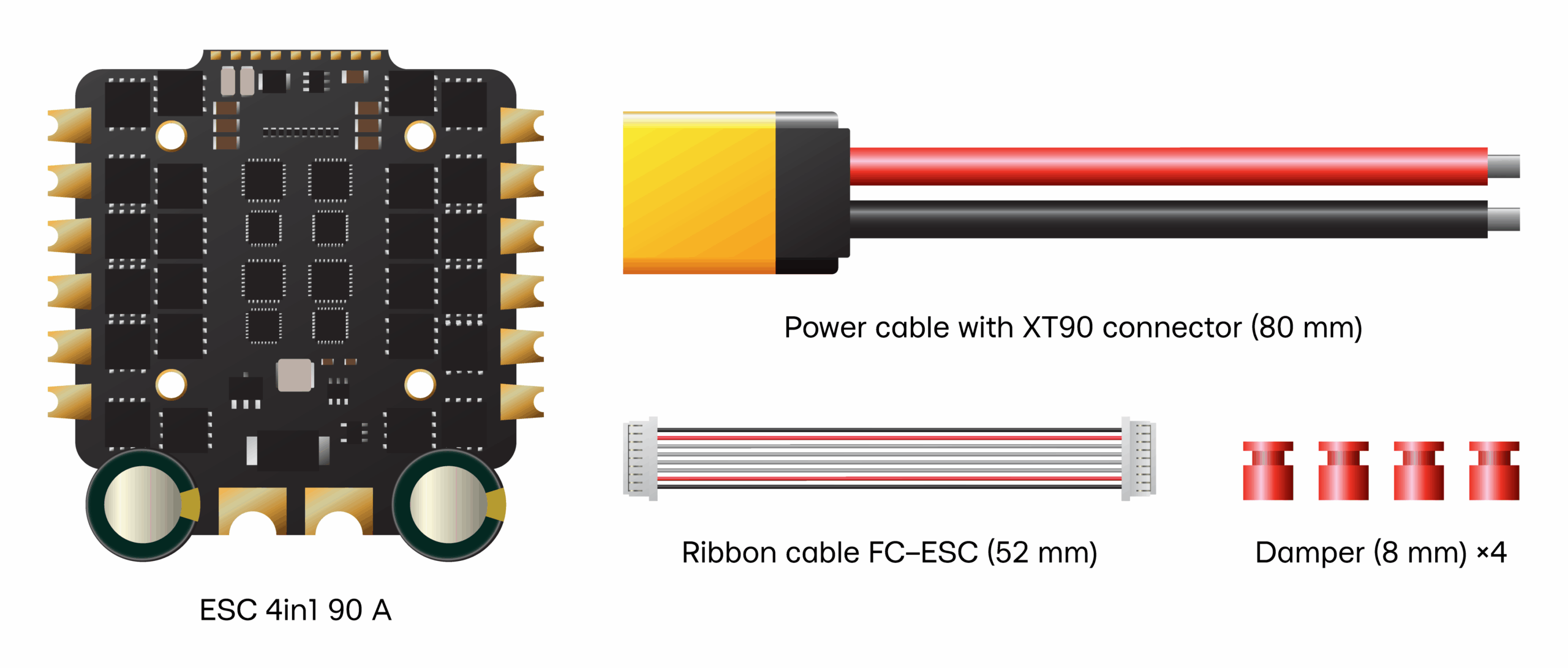 FT ESC 90A 4-in-1 4-8S (32-bit) Speed Controller - operation scheme, parameters and test results - #2 FT ESC 90A 4-in-1 4-8S (32-bit) Speed Controller - connection diagram and technical specifications - #2