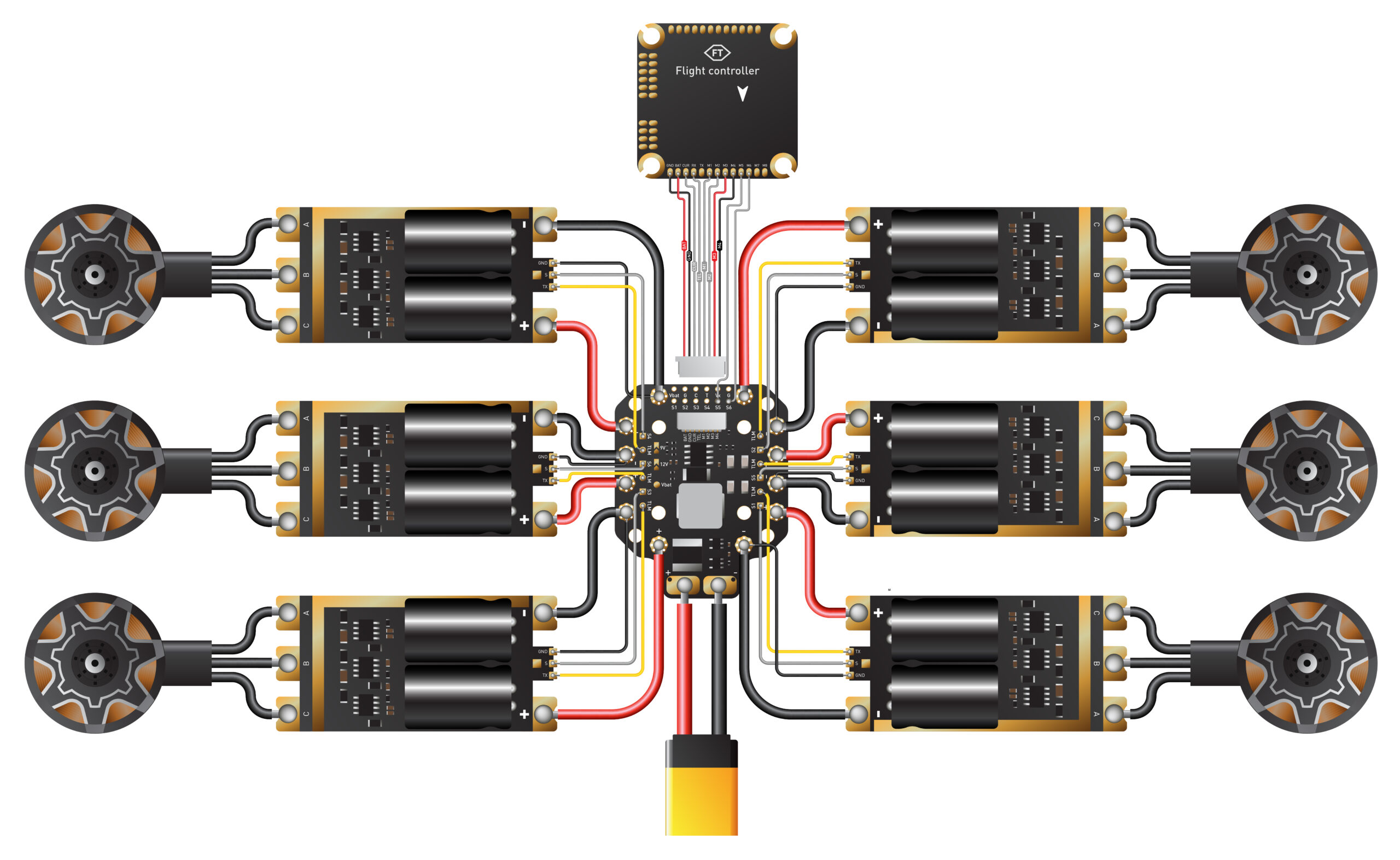 Схема комутації плати розподілу живлення FT PDB HEX 264A 2&ndash;12S